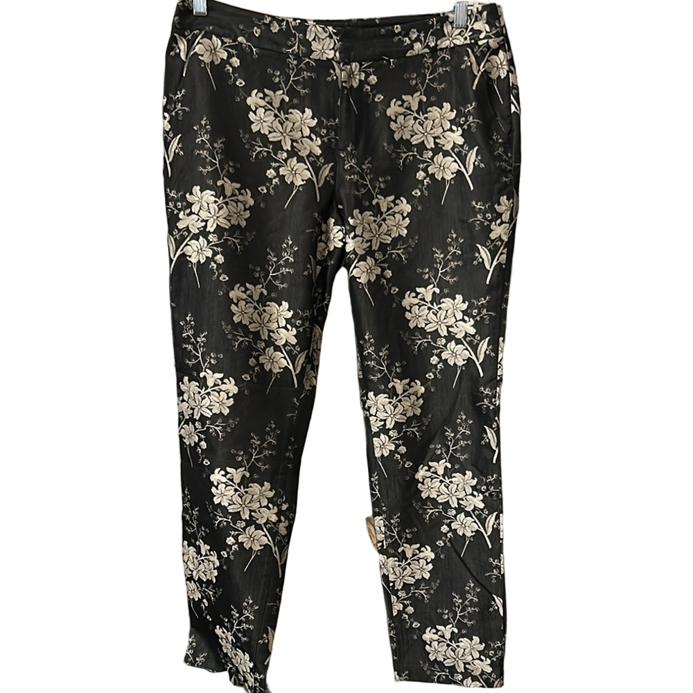 Tommy Bahama silk Black and gold orchid silk/ cotton blend Pants size 12